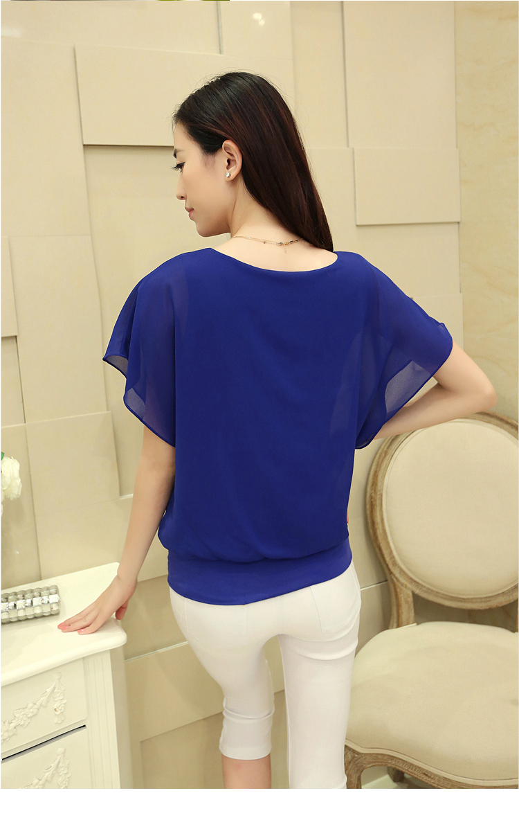 靓妮达2014夏季新款大码女装 雪纺衫宽松短袖t恤胖mm显瘦上衣打底衫女