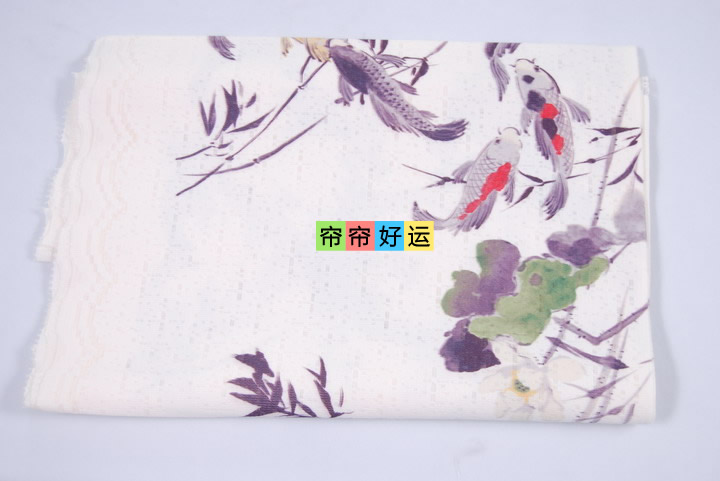 帘帘好运 送杆 花港观鱼锦鲤窗帘针织印花台湾隔断风水门帘88X175