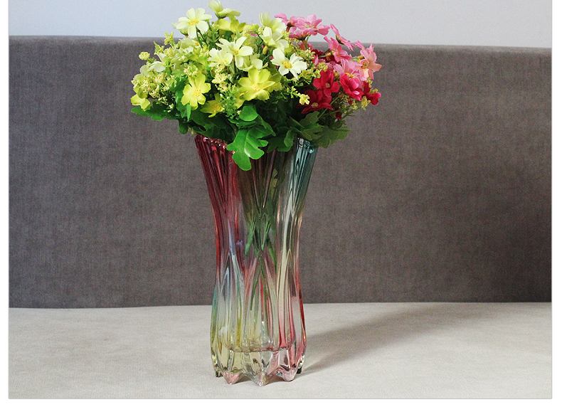 彩竹 玻璃花瓶花器 富贵竹水培花瓶插花摆件 彩色凤尾款