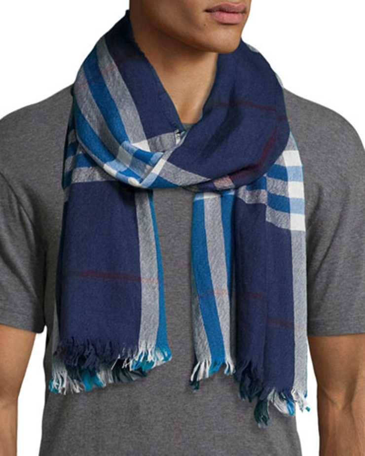 burberry/巴宝莉 新品 经典男士格纹时尚美利奴羊毛羊绒混纺围巾 围脖