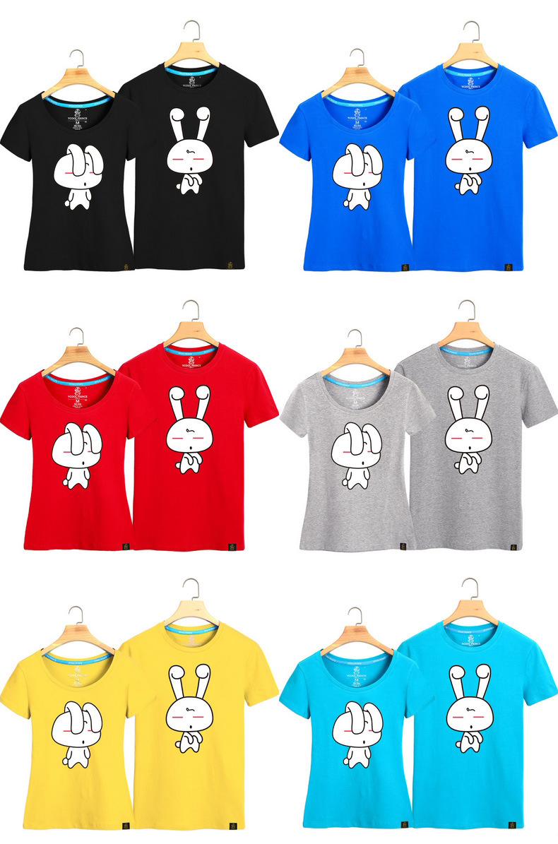 艾莱季2016新款情侣装夏装情侣t恤卡通兔子男女学生短袖潮 浅绿色 男