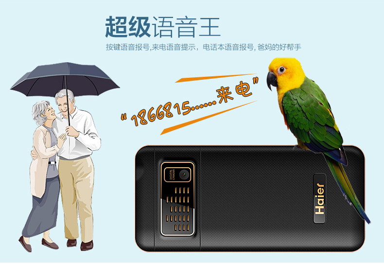 海尔（Haier）HG-M365 移动/联通2G老人手机 双卡双待 炫彩金