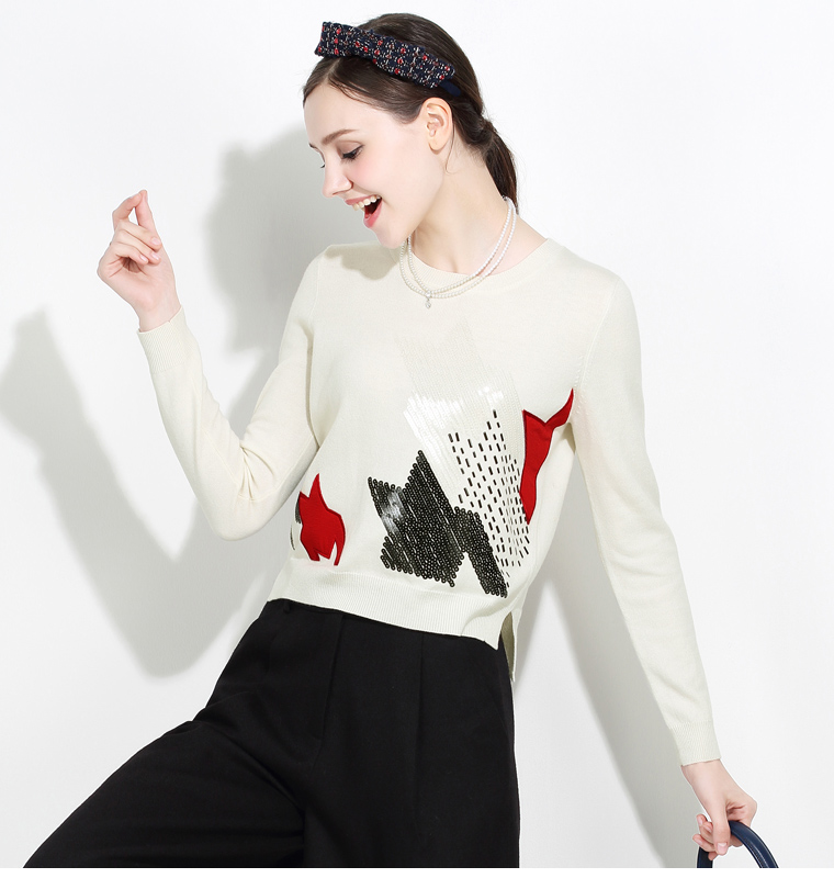 yigue/亦谷2015冬新品通勤复古直筒套头打底衫九分袖毛衣 450211k211