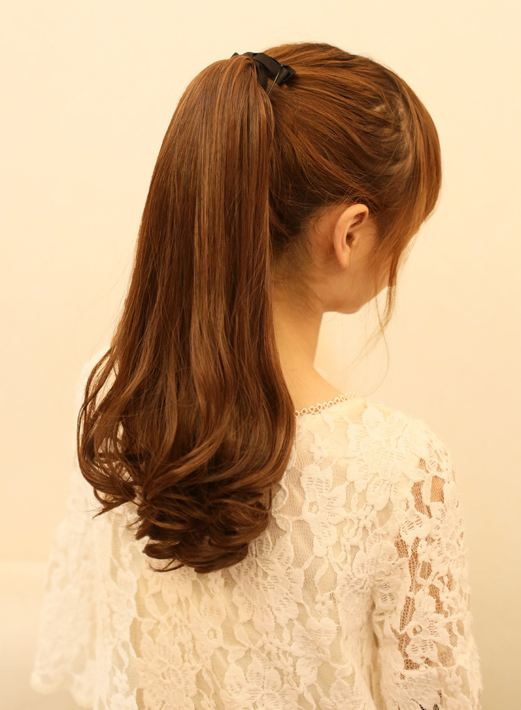 假发梨花卷马尾假马尾女士假发大波浪长卷发绑式马尾假发 自然黑