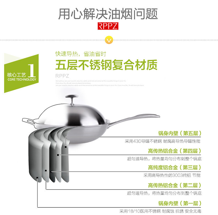日沛不锈钢炒锅不粘锅无烟锅无涂层电磁炉通用德国锅具30cm，32cm 32cm