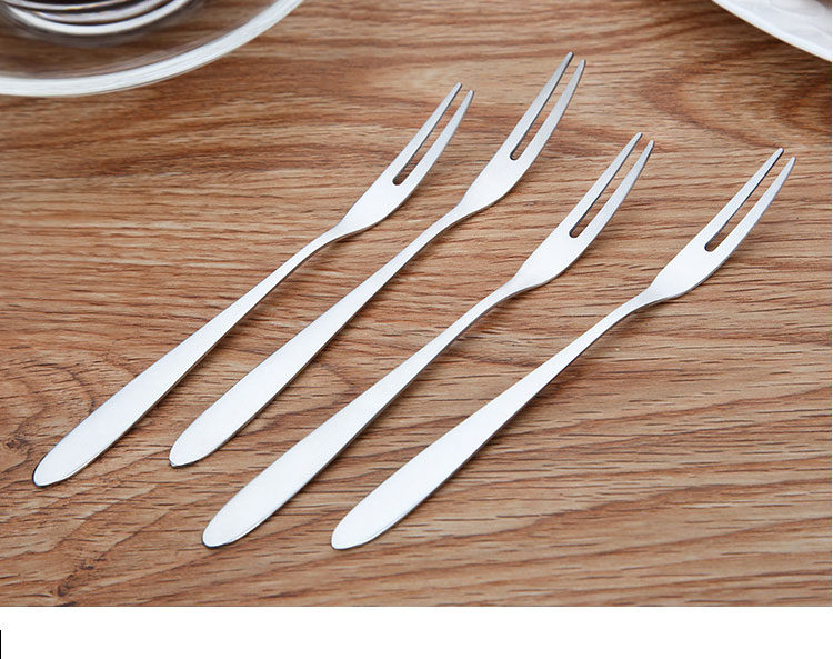 不锈钢水果叉子 创意二指甜品叉蛋糕叉沙拉小叉子套装 圆柄10支装