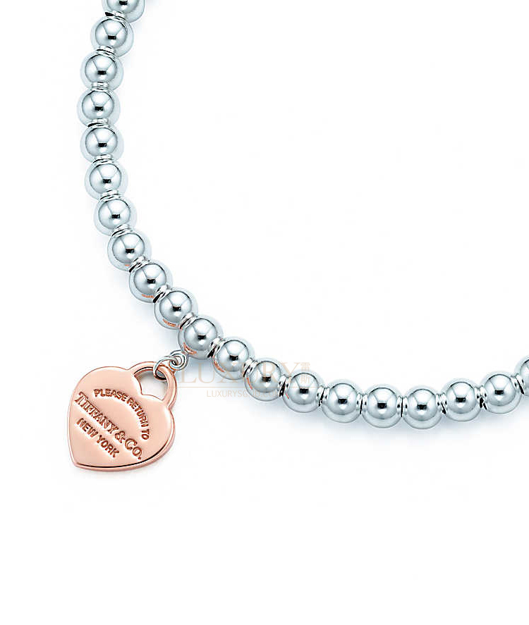 蒂芙尼 return to tiffany& 系列 纯银 珠式手链 镶金属迷你心牌 18k