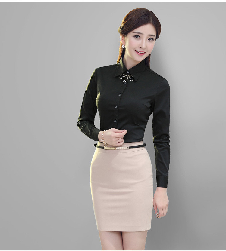 
                                        瓦塔诺衬衫女长袖秋季白色职业装2017新款纯色衬衣韩版工作服品质 桔红色加厚 M                