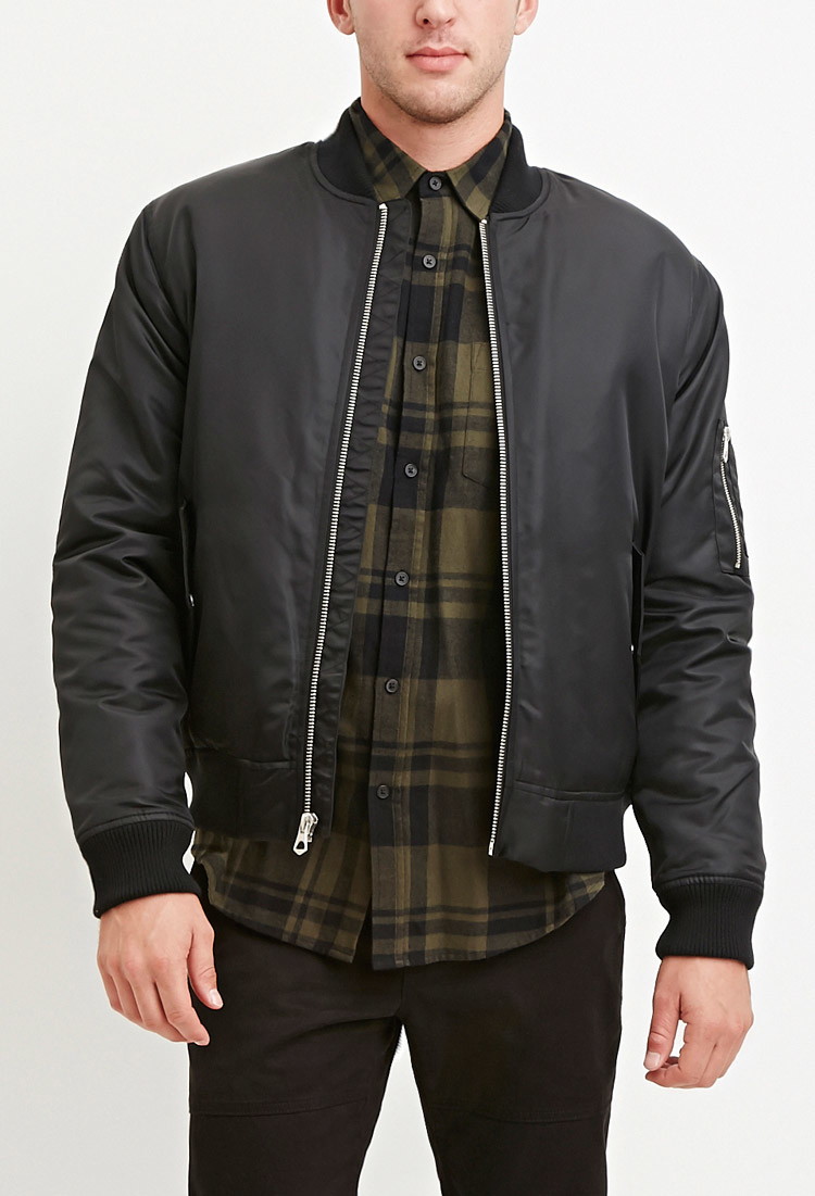 forever21 男士经典飞行员夹克外套 黑色 m