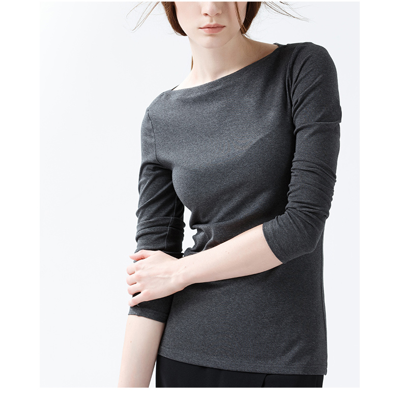 
                                        CANVAUS 棉纯色长袖T恤女一字领黑色春修身大码打底衫F132A 黑色 XXL                