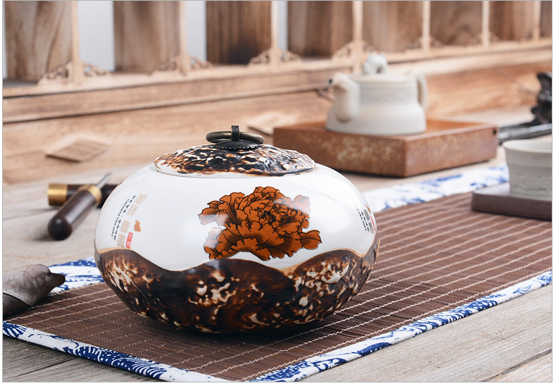 豪峰 密封窑变茶叶罐汝窑青花瓷陶瓷普洱罐储食罐密封茶罐糖果罐 铁釉喜上眉梢茶叶罐简装