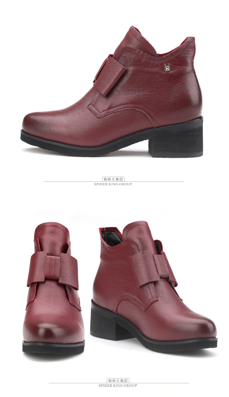 女鞋2015新款冬季女棉靴短靴真皮韩版中跟鞋蝴蝶结马丁靴子008303