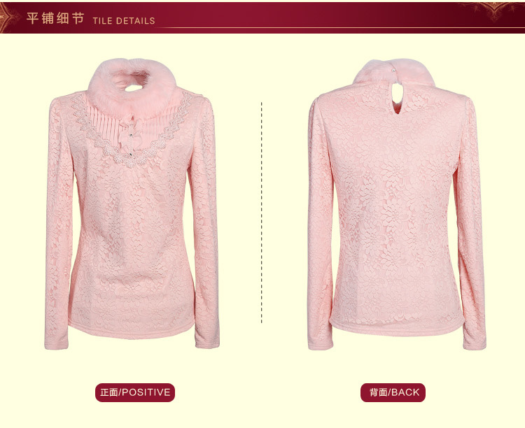 俏伊谷2016春装新款蝴蝶结气质显瘦衬衫女长袖蕾丝上衣打底衫雪纺衬衣 粉色 XL