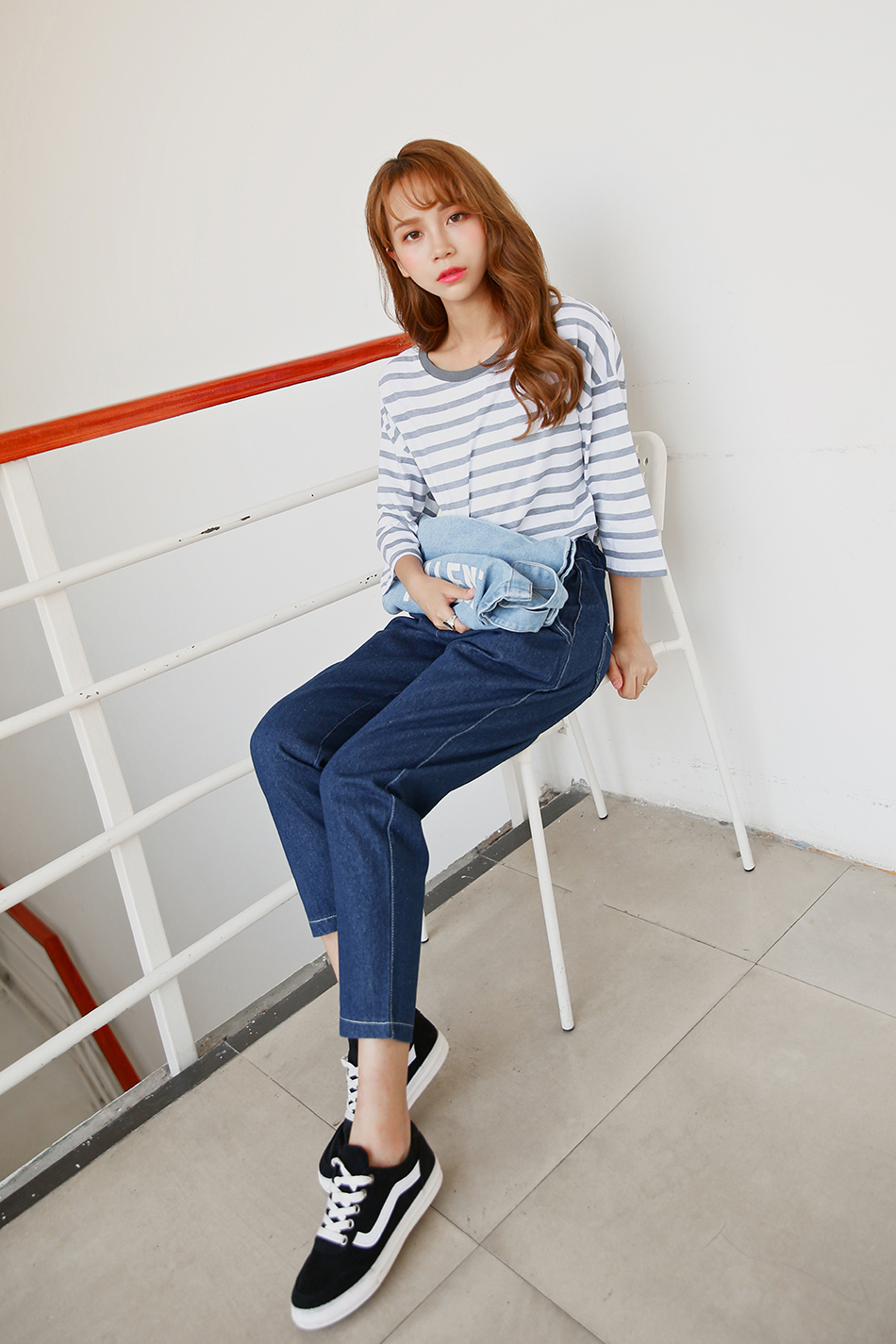 韵诗兰婷2015韩版秋季新款女装学院风松紧腰口袋宽松直筒裤牛仔裤281