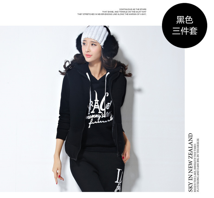 菲玫思 2015秋冬新款运动服套装加绒加厚卫衣女休闲卫衣套装女 AA9120 蓝绿 M