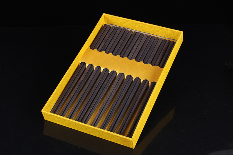 黑檀木筷子 家用中式天然原木质无漆无蜡实木高档10双家庭礼盒装 黑檀