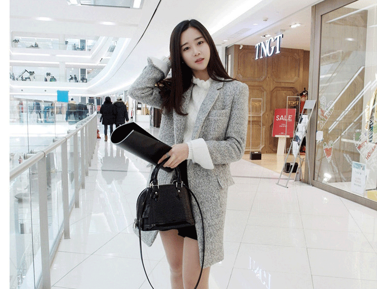 欣衣格毛呢外套女2015冬装新款韩版修身中长款毛呢大衣 女91A 灰色 M