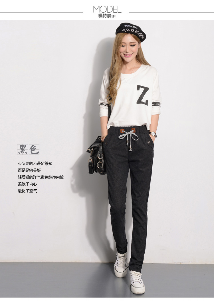 
                                        ZZ&FF 2017秋新款韩版时尚女装修身显瘦棉麻休闲小脚哈伦裤长裤女 6026 黑色 M                
