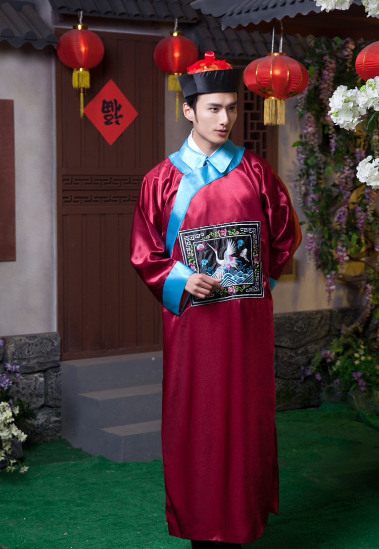 白鹤大臣太监服装成人整蛊演出服演出服僵尸服 酒红色送帽子 均码