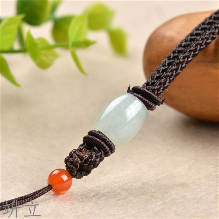 竔立手工编织翡翠玉石桶珠挂绳搭配吊坠玉佩项链男女款挂件挂饰挂链玉