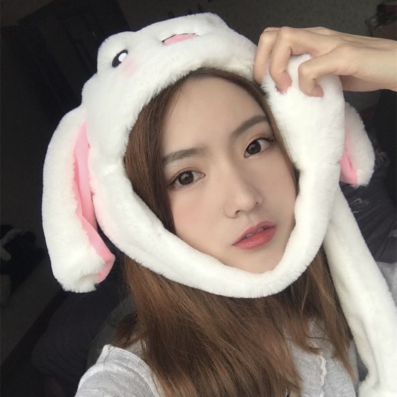林洛蝶 礼物会动兔耳朵帽子抖音同款网红气囊帽女生可爱长耳朵少女