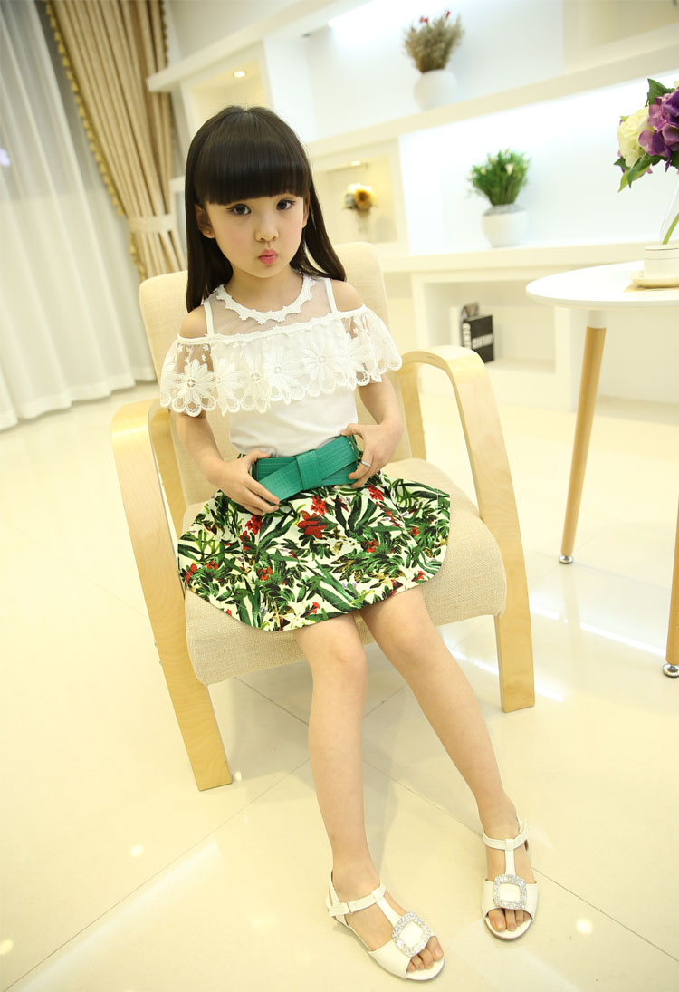 童装女童夏装裙子套装5-6-7-8-9-10岁女孩无袖蕾丝上衣短裙两件套女生