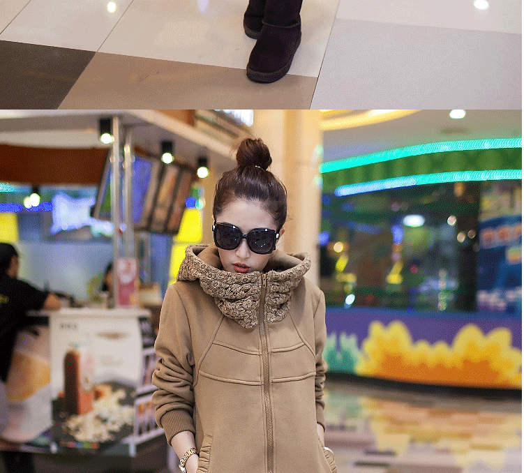 朶沫沫 朶沫沫 2015秋冬新款卫衣韩版女装外套中长款加绒加厚连帽开衫