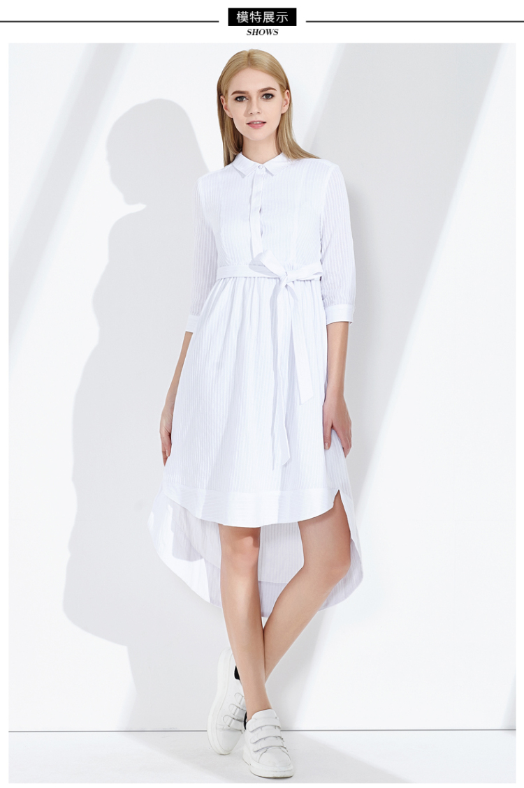 betu纯棉衬衫裙长裙方领七分袖衬衫连衣裙女2016夏装新款1603t36 白色