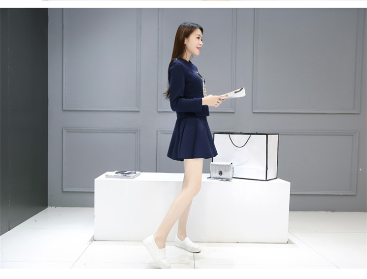 E人名品（ERENVIP）2015半身裙秋冬 新款韩版绑带长袖T恤短裙套装女秋冬E6869 深蓝色款 XL