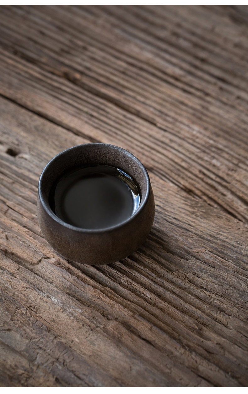 古石尊 仿古鎏金茶杯粗陶手工品茗杯日式窑变茶盏茶具杯子主人杯 鎏金