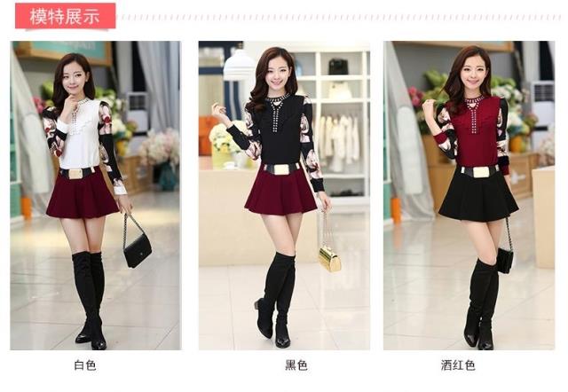 
                                        依阁莎2018新款韩版显瘦圆领镶钻雪纺长袖t恤打底衬衫女YG5661 白色 S                