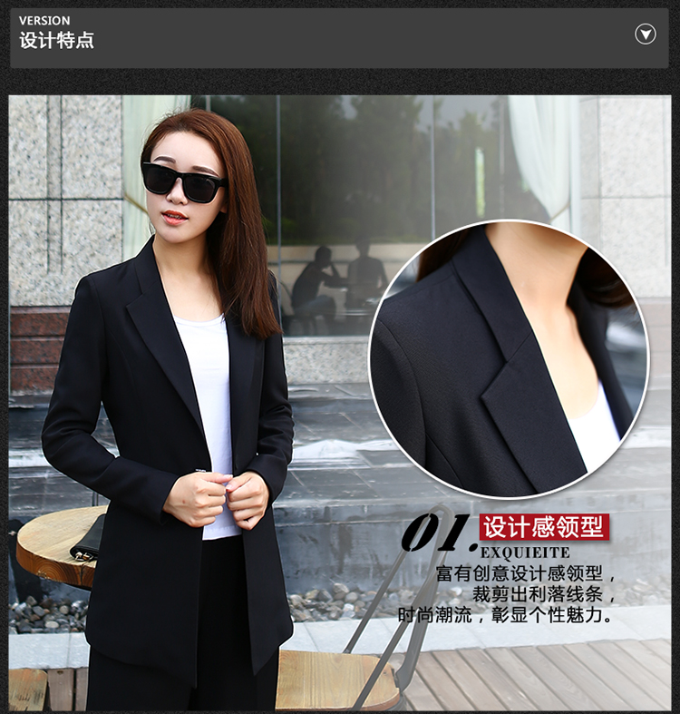 骆汐2015秋装中长款休闲小西装女大码女装外套OL职业装韩版小西服RX015A331 黑色 4XL