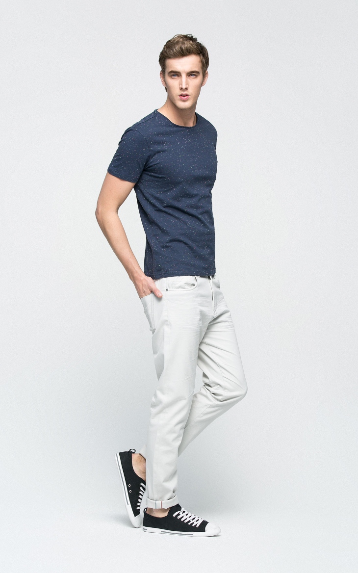 杰克琼斯jackjones男装彩点提花合体短袖t恤c|216201033