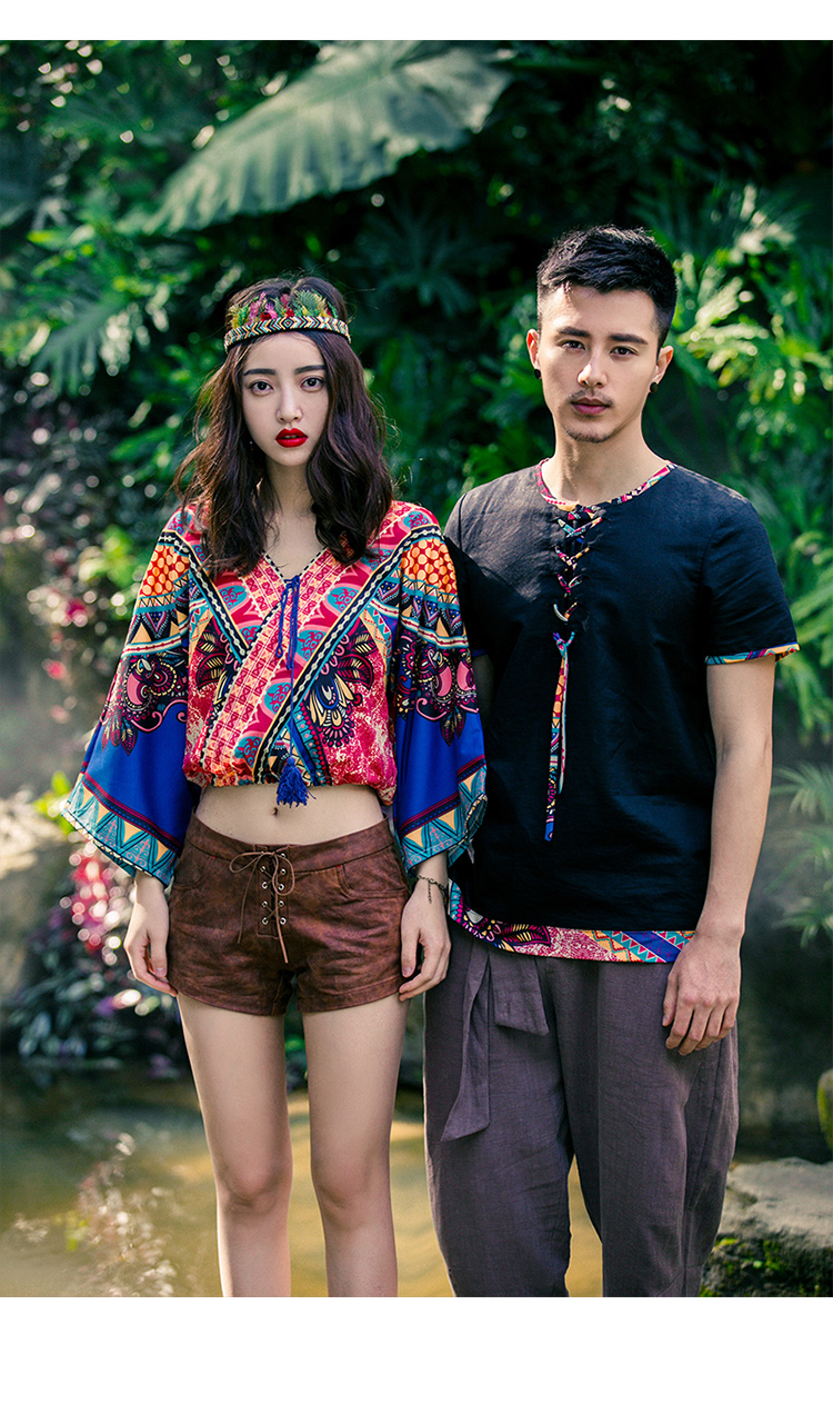 情侣装夏装热带雨林民族服男短袖t恤女长袖 图片色单件上衣 爸爸l/175