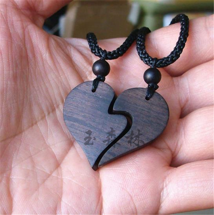 玉森林 黑檀木爱情心情侣项链吊坠 绿檀紫檀红檀男女礼物饰品一对