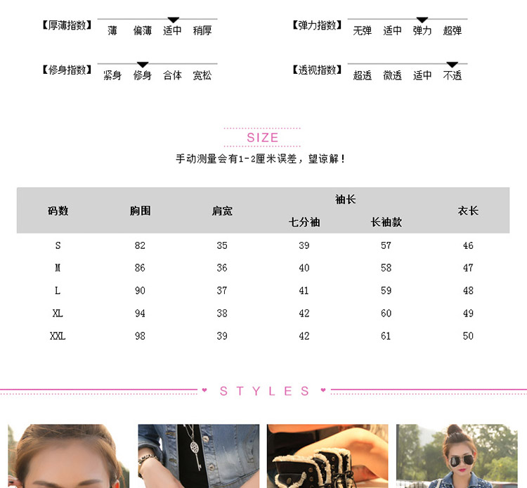 齐娜牛仔外套女2016春款修身短外套九分袖单排扣上衣韩版潮休闲女装 深蓝色 M