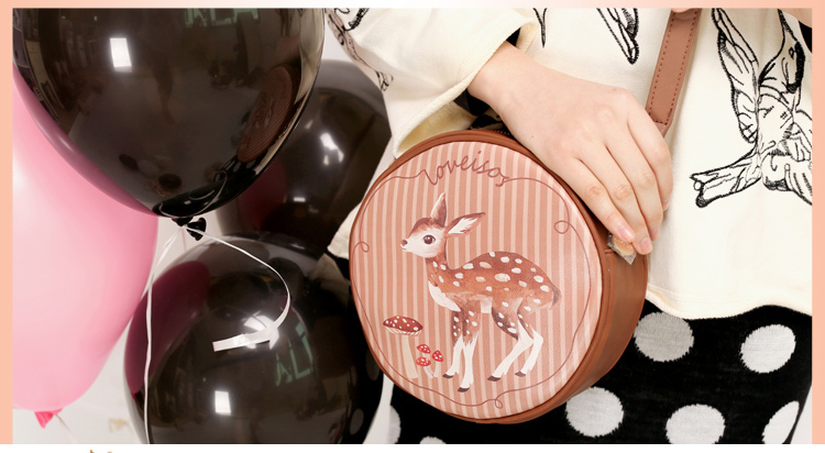 森女系甜美可爱包包印花斜挎女包刺绣小鹿圆包单肩包 fc-027 刺绣鹿包