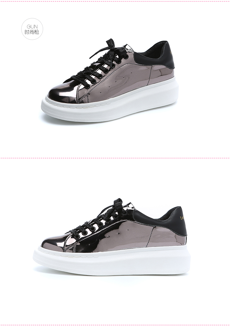 戈美其2016春季新款系带平跟女鞋漆皮亮片圆头休闲鞋女 粉色 38