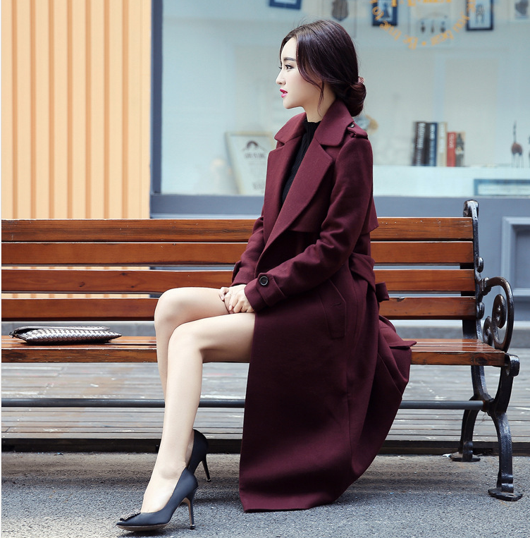 
                                        玟蔻毛呢大衣女2017新款时尚翻领双排扣毛呢外套女N002 黑色 L                