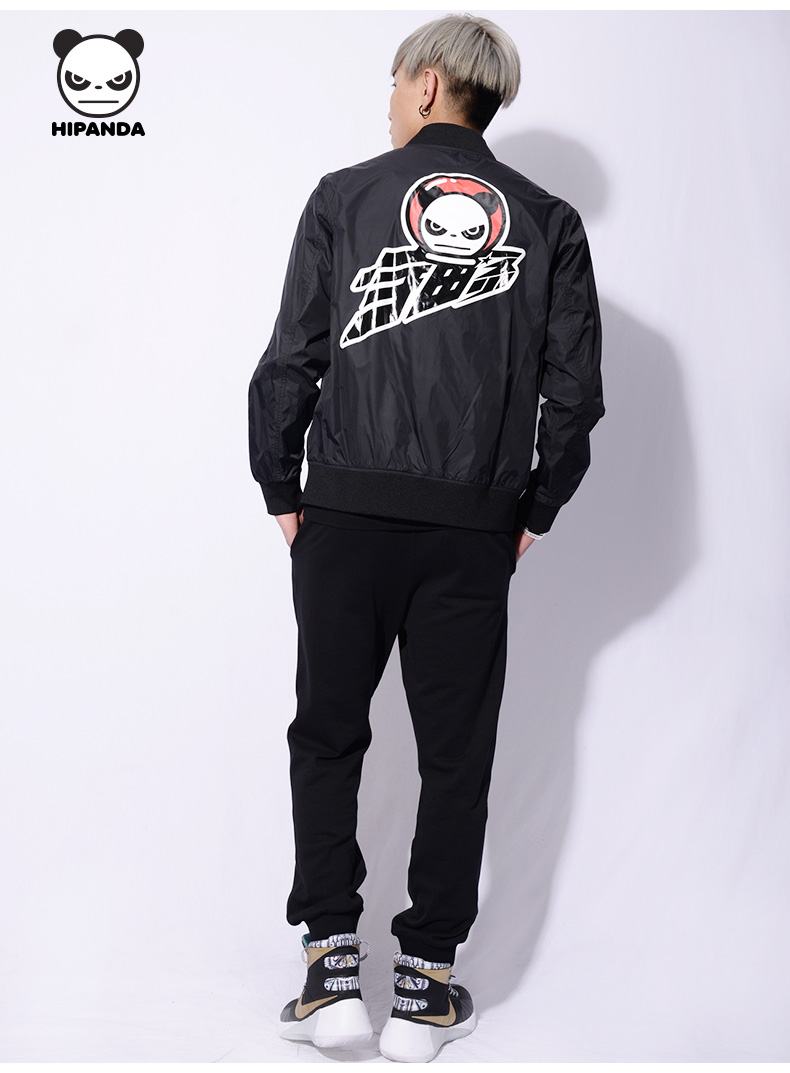 hipanda你好熊猫设计潮牌男涤丝纺长袖夹克外套迷雾星空黑色180xl
