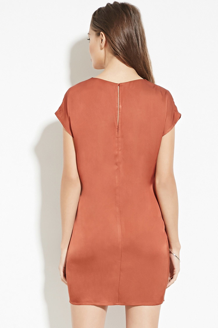 [forever21 contemporary]光泽打结直筒短袖连衣裙 琥珀色 xs