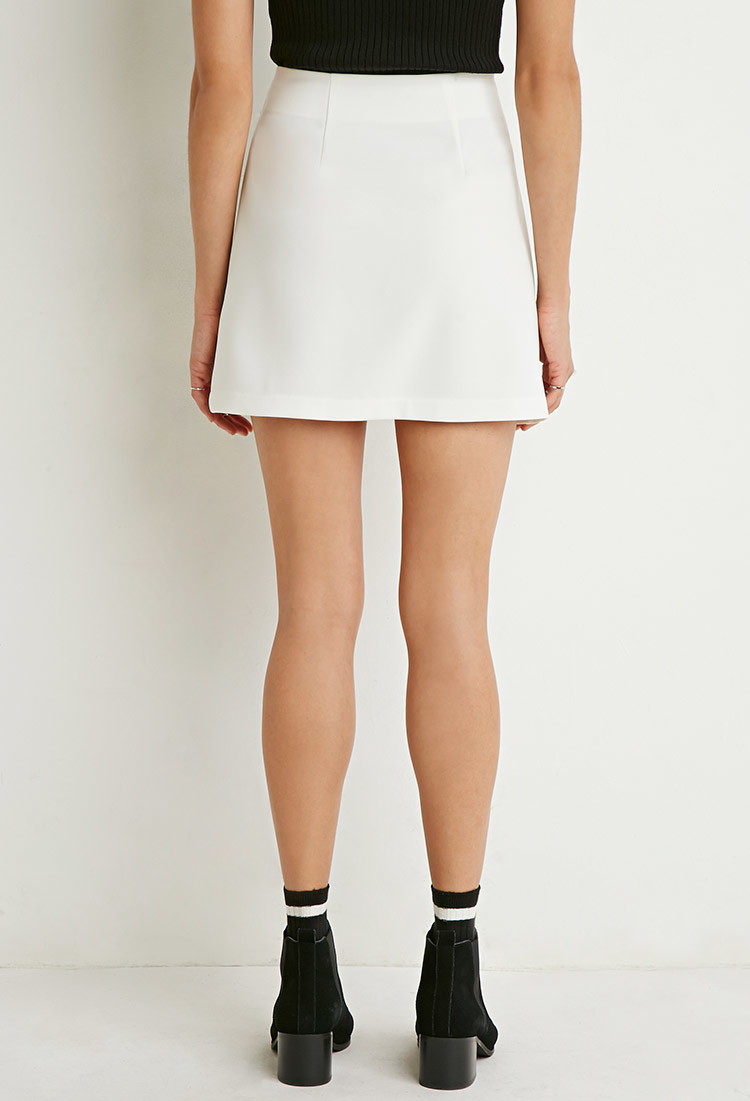 forever21 摩登拉链弹力迷你半身短裙 奶油色 s