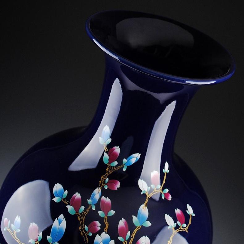 景德镇陶瓷器 宝蓝色落地大花瓶摆设 现代家居客厅工艺品摆件