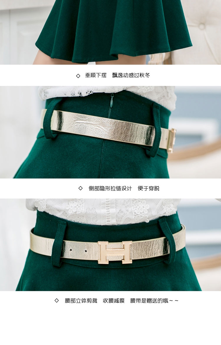 莎诗尼毛呢半身裙2015新l款毛呢半身短裙A字裙百搭修身半身裙 绿色 M