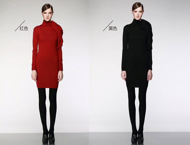 jorya欣贺卓雅针织连衣裙秋冬精致高领名媛气质中长款12js502 黑色 6