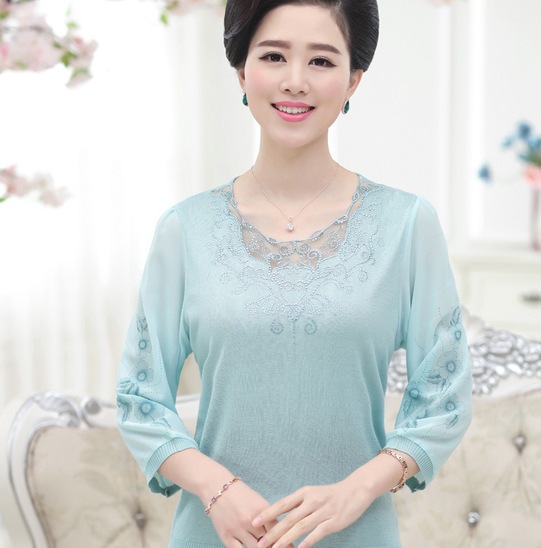 中老年女装2016新款妈妈装春装舒适宽松中年女士大码七分袖针织衫打底