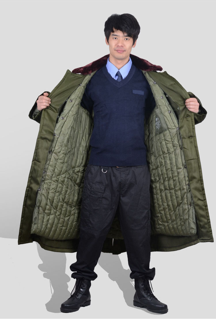 军绿色保安执勤大衣男款户外防寒服 军绿色87羊毛军大衣 均码