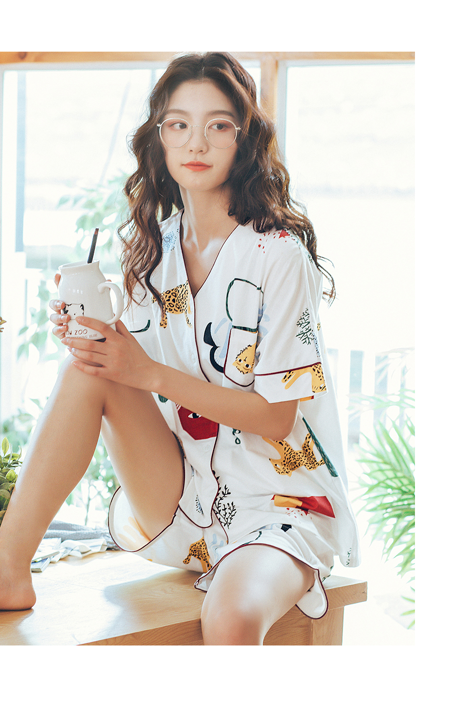 梦之腾睡衣女夏季韩版卡通少女可爱纯棉睡衣v领可外穿纯棉家居服 492