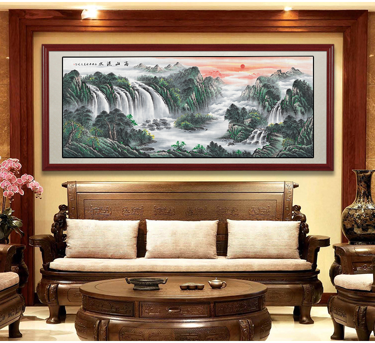 国画旭日东升字画招财山水画办公室挂画靠山图风水画挂画聚宝盆客厅