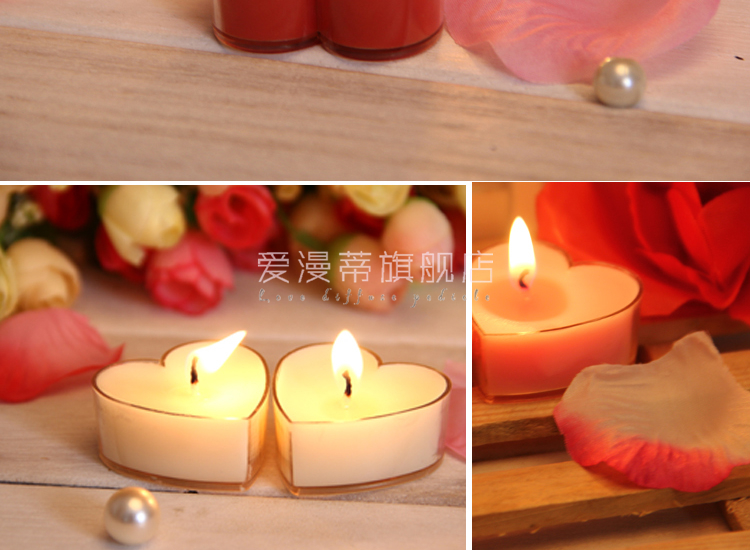 心形蜡烛浪漫求婚道具小蜡烛 生日表白告白蜡烛 烛光晚餐布置20只装 心形蜡烛5色混装 20粒 送花瓣300片